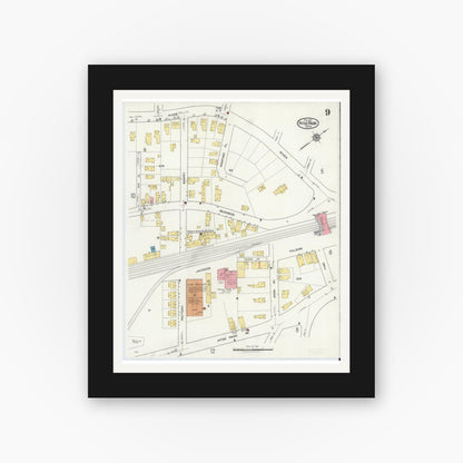 Old map wall art mockup — black gallery frame with white mat — Sanborn Fire Insurance Map from Hyde Park, Norfolk County, Massachusetts (1917), Sheet #0009