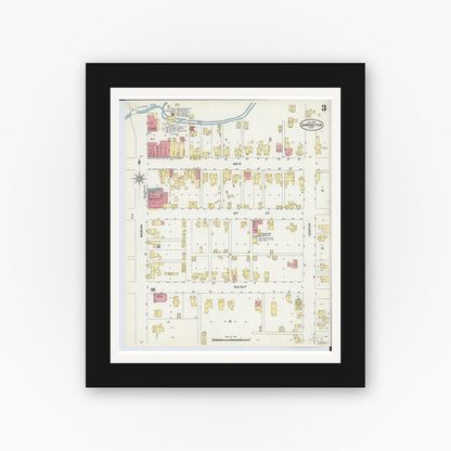 Old map wall art mockup — black gallery frame with white mat — Sanborn Fire Insurance Map from Cardington, Morrow County, Ohio (1903), Sheet #0003