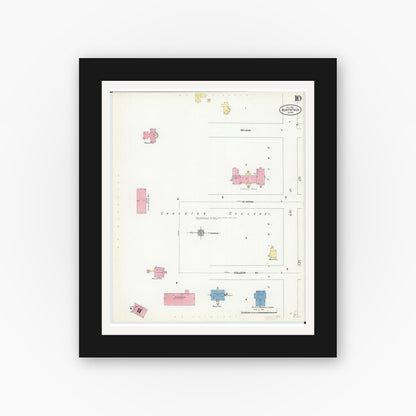 Old map wall art mockup — black gallery frame with white mat — Sanborn Fire Insurance Map from Northfield, Rice County, Minnesota (1910), Sheet #0010