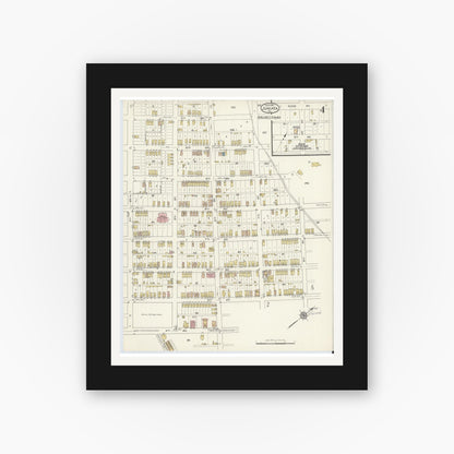 Old map wall art mockup — black gallery frame with white mat — Sanborn Fire Insurance Map from Juniata, Blair County, Pennsylvania (1915), Sheet #0004