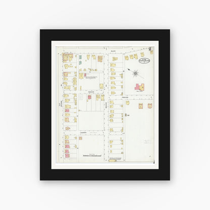 Old map wall art mockup — black gallery frame with white mat — Sanborn Fire Insurance Map from State College, Centre County, Pennsylvania (1906), Sheet #0002