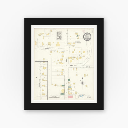 Old map wall art mockup — black gallery frame with white mat — Sanborn Fire Insurance Map from Point Arena, Mendocino County, California (1894) - Complete Map Set