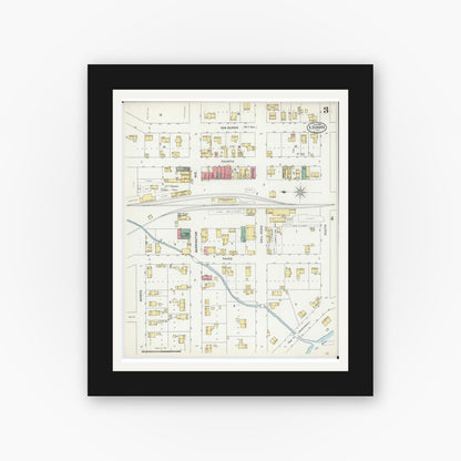 Old map wall art mockup — black gallery frame with white mat — Sanborn Fire Insurance Map from Dundee, Kane County, Illinois (1898), Sheet #0003