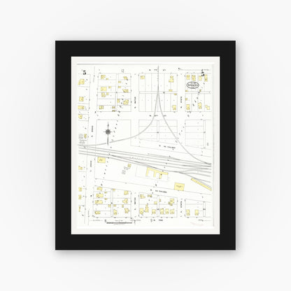 Old map wall art mockup — black gallery frame with white mat — Sanborn Fire Insurance Map from Spencer, Clay County, Iowa (1924), Sheet #0005