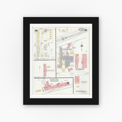 Old map wall art mockup — black gallery frame with white mat — Sanborn Fire Insurance Map from Elyria, Lorain County, Ohio (1925), Sheet #0038