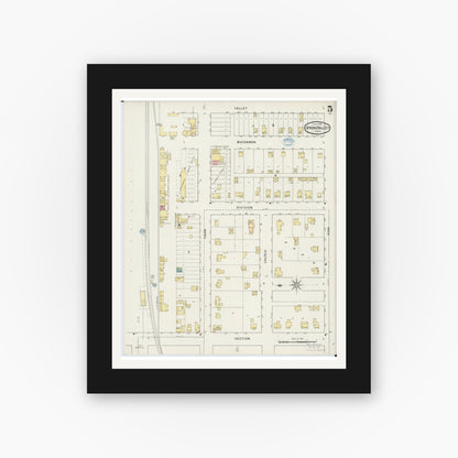 Old map wall art mockup — black gallery frame with white mat — Sanborn Fire Insurance Map from Spring Valley, Fillmore County, Minnesota (1894), Sheet #0005
