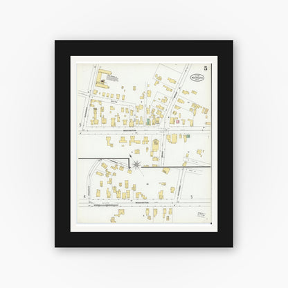 Old map wall art mockup — black gallery frame with white mat — Sanborn Fire Insurance Map from Weymouth, Norfolk County, Massachusetts (1899), Sheet #0005