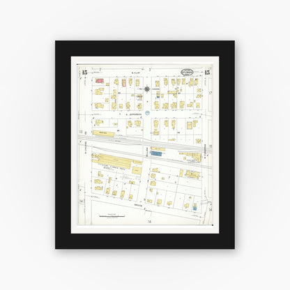 Old map wall art mockup — black gallery frame with white mat — Sanborn Fire Insurance Map from Sturgis, Saint Joseph County, Michigan (1923), Sheet #0015