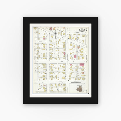 Old map wall art mockup — black gallery frame with white mat — Sanborn Fire Insurance Map from Crestline, Crawford County, Ohio (1921), Sheet #0002