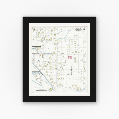 Old map wall art mockup — black gallery frame with white mat — Sanborn Fire Insurance Map from Panama City, Bay County, Florida (1927), Sheet #0015