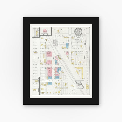 Old map wall art mockup — black gallery frame with white mat — Sanborn Fire Insurance Map from Lowry City, Saint Clair County, Missouri (1927), Sheet #0001