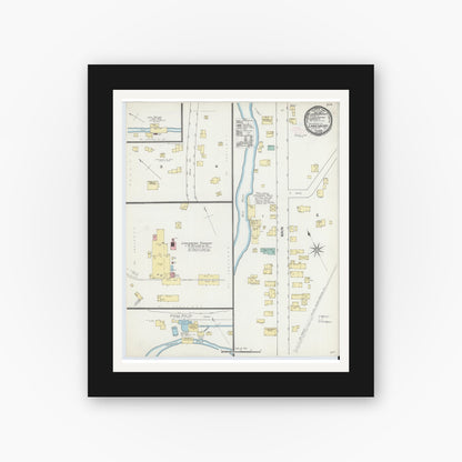 Old map wall art mockup — black gallery frame with white mat — Sanborn Fire Insurance Map from Lanesboro, Susquehanna County, Pennsylvania (1892), Sheet #0001