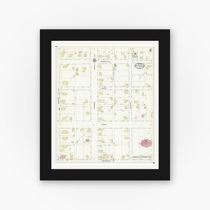 Old map wall art mockup — black gallery frame with white mat — Sanborn Fire Insurance Map from Pittsfield, Pike County, Illinois (1913), Sheet #0004