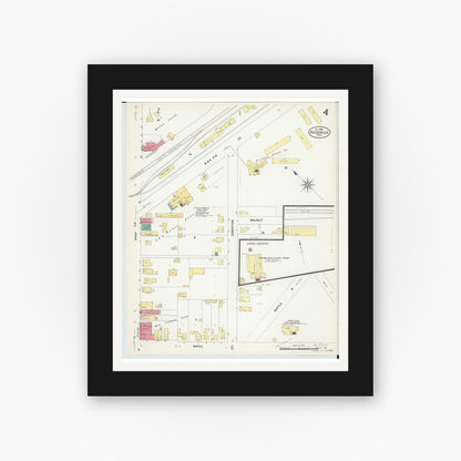 Old map wall art mockup — black gallery frame with white mat — Sanborn Fire Insurance Map from Hicksville, Defiance County, Ohio (1908), Sheet #0004