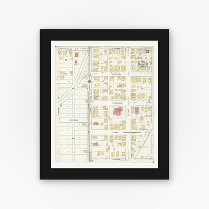 Old map wall art mockup — black gallery frame with white mat — Sanborn Fire Insurance Map from Alliance, Stark County, Ohio (1921), Sheet #0013