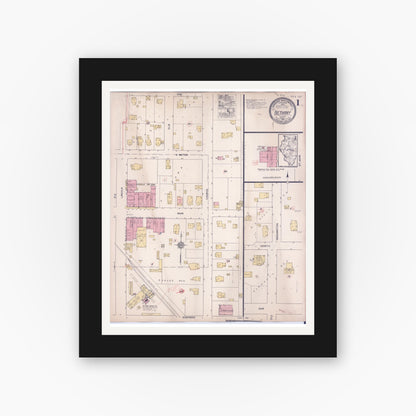 Old map wall art mockup — black gallery frame with white mat — Sanborn Fire Insurance Map from Bethany, Moultrie County, Illinois (1922) - Complete Map Set