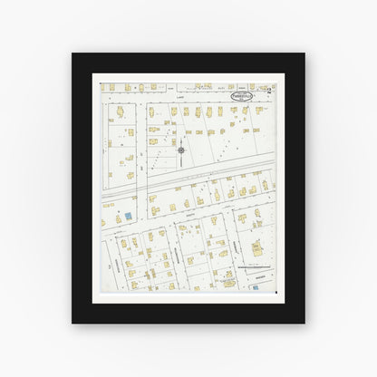 Old map wall art mockup — black gallery frame with white mat — Sanborn Fire Insurance Map from Pardeeville, Columbia County, Wisconsin (1919), Sheet #0002