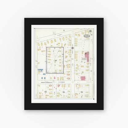Old map wall art mockup — black gallery frame with white mat — Sanborn Fire Insurance Map from Ann Arbor, Washtenaw County, Michigan (1916), Sheet #0021