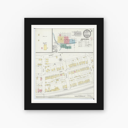 Old map wall art mockup — black gallery frame with white mat — Sanborn Fire Insurance Map from Dennison, Tuscarawas County, Ohio (1895) - Complete Map Set