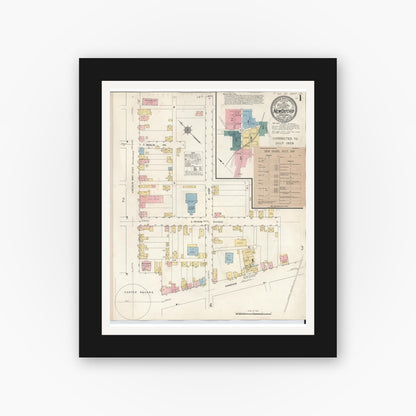 Old map wall art mockup — black gallery frame with white mat — Sanborn Fire Insurance Map from New Oxford, Adams County, Pennsylvania (1929) - Complete Map Set