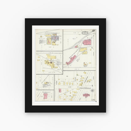 Old map wall art mockup — black gallery frame with white mat — Sanborn Fire Insurance Map from Marion, Grant County, Indiana (1896), Sheet #0019
