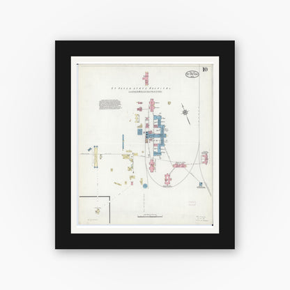 Old map wall art mockup — black gallery frame with white mat — Sanborn Fire Insurance Map from Saint Peter, Nicollet County, Minnesota (1914), Sheet #0010