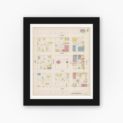 Old map wall art mockup — black gallery frame with white mat — Sanborn Fire Insurance Map from Kyle, Hays County, Texas (1922), Sheet #0002