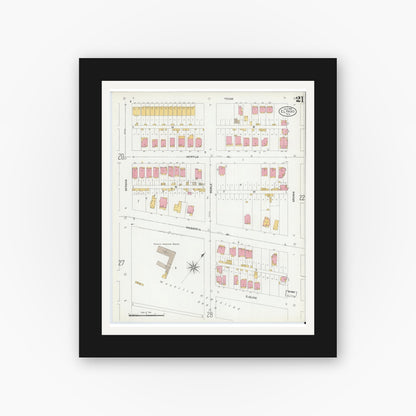 Old map wall art mockup — black gallery frame with white mat — Sanborn Fire Insurance Map from El Paso, El Paso County, Texas (1905), Sheet #0021