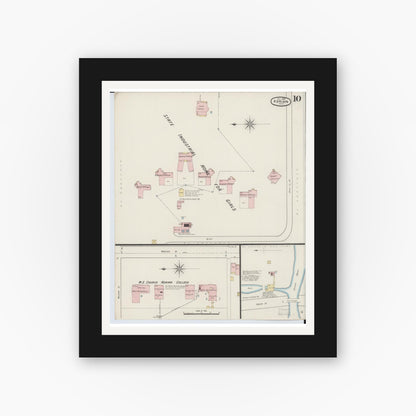 Old map wall art mockup — black gallery frame with white mat — Sanborn Fire Insurance Map from Adrian, Lenawee County, Michigan (1888), Sheet #0010
