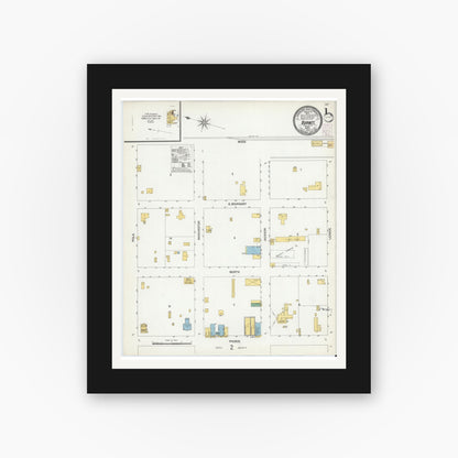 Old map wall art mockup — black gallery frame with white mat — Sanborn Fire Insurance Map from Burnet, Burnet County, Texas (1902), Sheet #0001