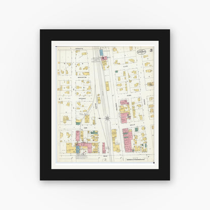 Old map wall art mockup — black gallery frame with white mat — Sanborn Fire Insurance Map from Sandwich, De Kalb County, Illinois (1902), Sheet #0003