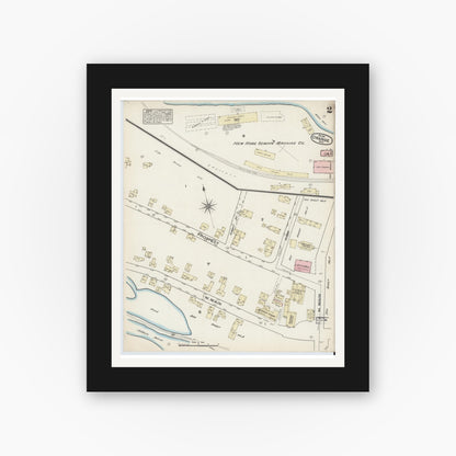Old map wall art mockup — black gallery frame with white mat — Sanborn Fire Insurance Map from Orange, Franklin County, Massachusetts (1884), Sheet #0002