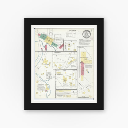 Old map wall art mockup — black gallery frame with white mat — Sanborn Fire Insurance Map from Milan, Washtenaw And Monroe Counties, Michigan (1908) - Complete Map Set