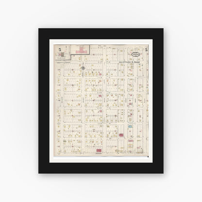 Old map wall art mockup — black gallery frame with white mat — Sanborn Fire Insurance Map from Tahoka, Lynn County, Texas (1941), Sheet #0005