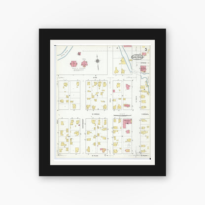 Old map wall art mockup — black gallery frame with white mat — Sanborn Fire Insurance Map from Eaton Rapids, Eaton County, Michigan (1918), Sheet #0005