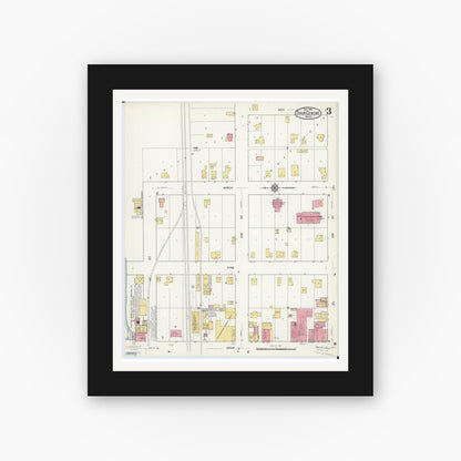 Old map wall art mockup — black gallery frame with white mat — Sanborn Fire Insurance Map from Sauk Centre, Stearns County, Minnesota (1916), Sheet #0003