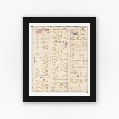 Old map wall art mockup — black gallery frame with white mat — Sanborn Fire Insurance Map from Durand, Shiawassee County, Michigan (1944), Sheet #0006