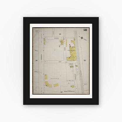 Old map wall art mockup — black gallery frame with white mat — Sanborn Fire Insurance Map from Worcester, Worcester County, Massachusetts (1910), Sheet #0146