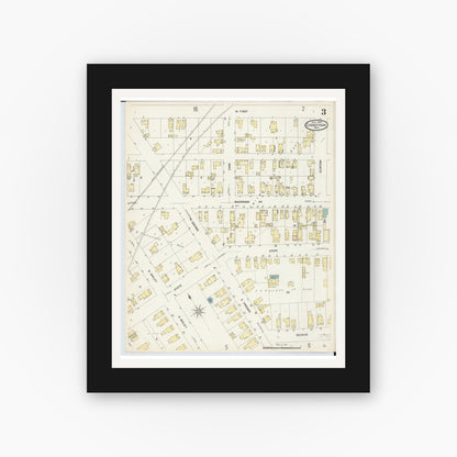 Old map wall art mockup — black gallery frame with white mat — Sanborn Fire Insurance Map from Cheboygan, Cheboygan County, Michigan (1907), Sheet #0003