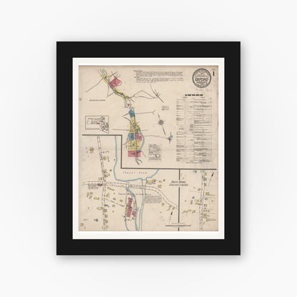 Old map wall art mockup — black gallery frame with white mat — Sanborn Fire Insurance Map from Oxford, Worcester County, Massachusetts (1922) - Complete Map Set