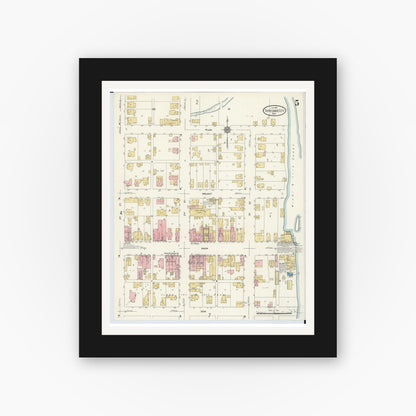 Old map wall art mockup — black gallery frame with white mat — Sanborn Fire Insurance Map from Tipp City, Miami County, Ohio (1911), Sheet #0005