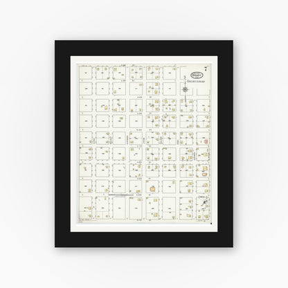 Old map wall art mockup — black gallery frame with white mat — Sanborn Fire Insurance Map from Brady, McCulloch County, Texas (1921), Sheet #0007