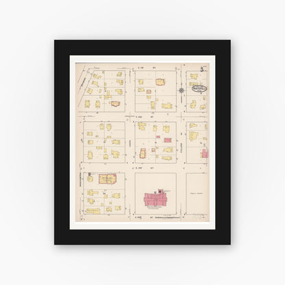 Old map wall art mockup — black gallery frame with white mat — Sanborn Fire Insurance Map from Northfield, Rice County, Minnesota (1922), Sheet #0005