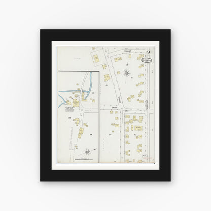 Old map wall art mockup — black gallery frame with white mat — Sanborn Fire Insurance Map from Gardner, Worcester County, Massachusetts (1889), Sheet #0009