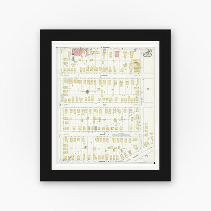 Old map wall art mockup — black gallery frame with white mat — Sanborn Fire Insurance Map from Flint, Genesee County, Michigan (1909), Sheet #0028