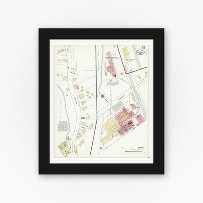Old map wall art mockup — black gallery frame with white mat — Sanborn Fire Insurance Map from Chicopee, Hampden County, Massachusetts (1910), Sheet #0017