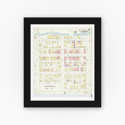 Old map wall art mockup — black gallery frame with white mat — Sanborn Fire Insurance Map from Lansingburg, Rensselaer County, New York (1897), Sheet #0006