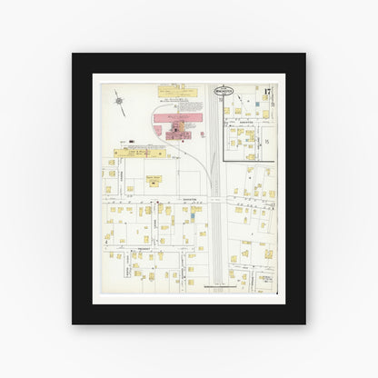Old map wall art mockup — black gallery frame with white mat — Sanborn Fire Insurance Map from Winchester, Middlesex County, Massachusetts (1916), Sheet #0017