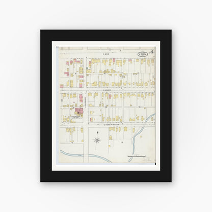 Old map wall art mockup — black gallery frame with white mat — Sanborn Fire Insurance Map from Xenia, Greene County, Ohio (1895), Sheet #0004