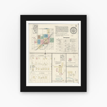 Old map wall art mockup — black gallery frame with white mat — Sanborn Fire Insurance Map from Dwight, Livingston County, Illinois (1914) - Complete Map Set